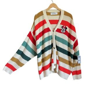 Disney Minnie Mouse Striped Cardigan Sweater Womens 3X Southwest Mickey Buttons